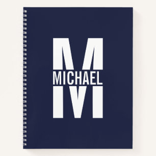 Cuaderno Monograma y nombre elegante personalizado azul mar