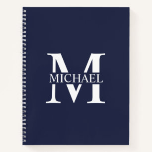 Cuaderno Monograma y nombre elegante personalizado azul mar