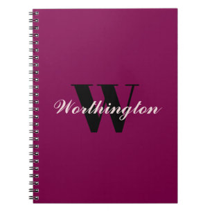 Cuaderno Monograma y nombre femenino rosa rojo cereza