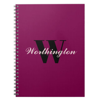 Cuaderno Monograma y nombre femenino rosa rojo cereza