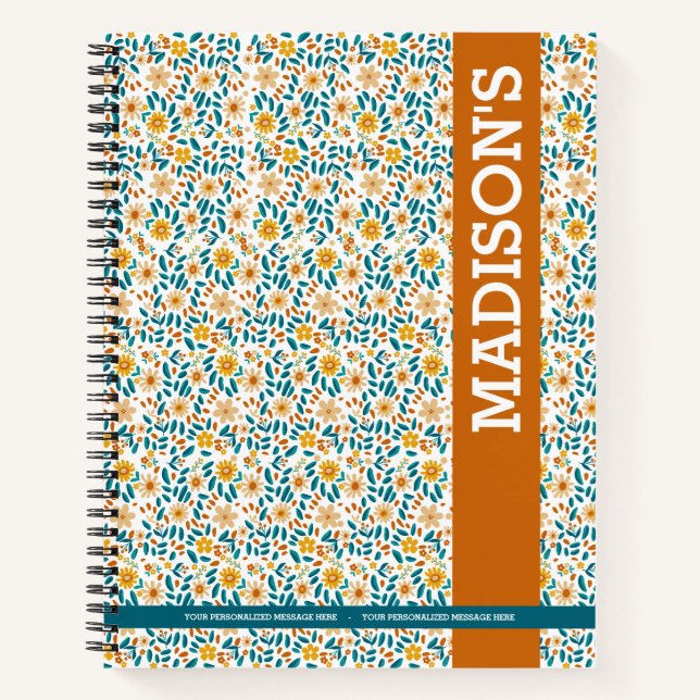 Cuaderno Monograma y nombre floral personalizado (Anverso)