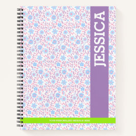 Cuaderno Monograma y nombre floral púrpura personalizado