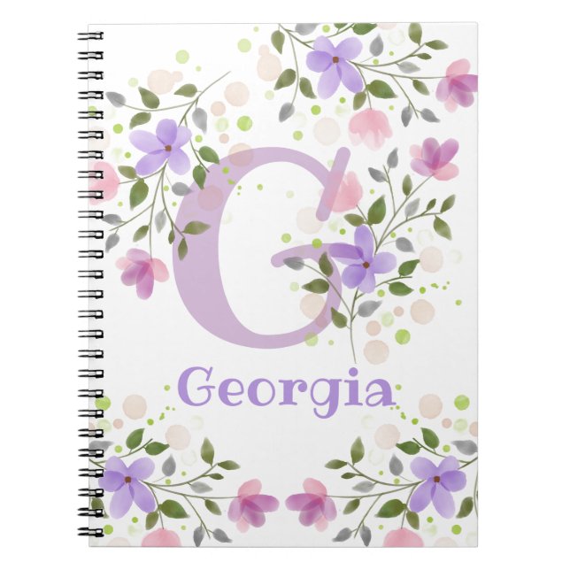 Cuaderno Monograma y nombre Georgia con flores (Frente)