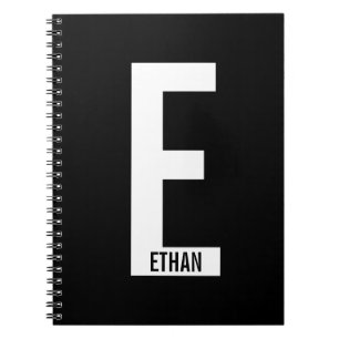 Cuaderno Monograma y nombre modernos personalizados en negr