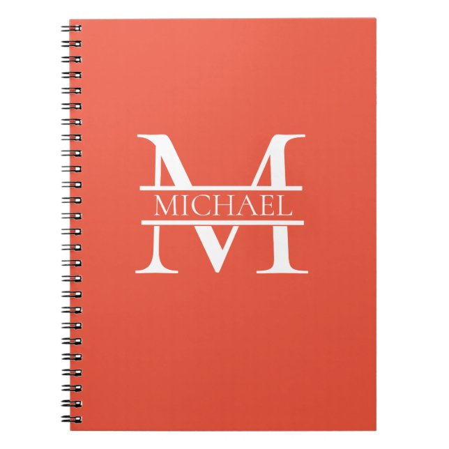 Cuaderno Monograma y nombre Naranja elegante personalizado (Frente)