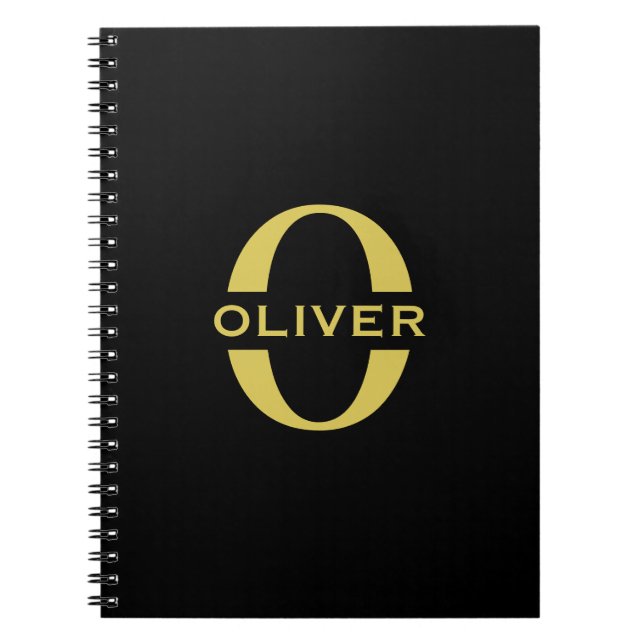 Cuaderno Monograma Y Nombre Negro Y Oro Personalizados (Frente)