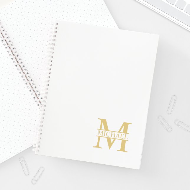 Cuaderno Monograma y nombre personalizados de blanco y oro (Subido por el creador)
