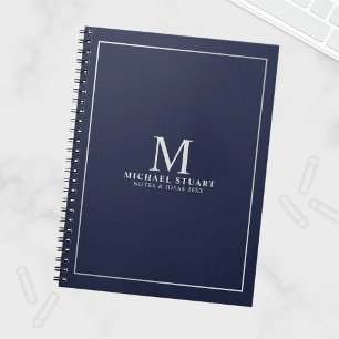 Cuaderno Monograma y nombre personalizados de la plata azul