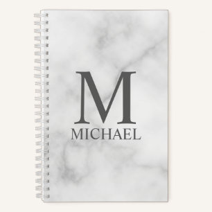 Cuaderno Monograma y nombre personalizados de mármol blanco