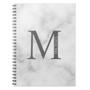 Cuaderno Monograma y nombre personalizados de mármol blanco