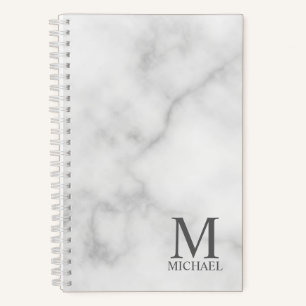 Cuaderno Monograma y nombre personalizados de mármol blanco