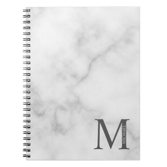 Cuaderno Monograma y nombre personalizados de mármol blanco (Frente)