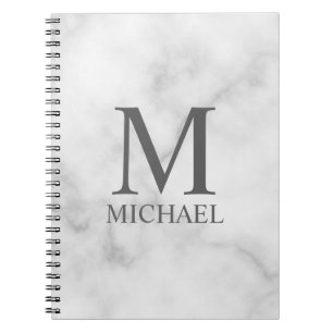 Cuaderno Monograma y nombre personalizados de mármol blanco