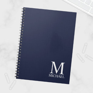 Cuaderno Monograma y nombre personalizados del azul marino
