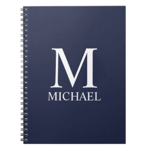 Cuaderno Monograma y nombre personalizados del azul marino