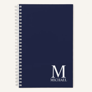 Cuaderno Monograma y nombre personalizados del azul marino