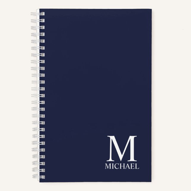 Cuaderno Monograma y nombre personalizados del azul marino (Anverso)