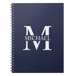 Cuaderno Monograma y nombre personalizados del azul marino