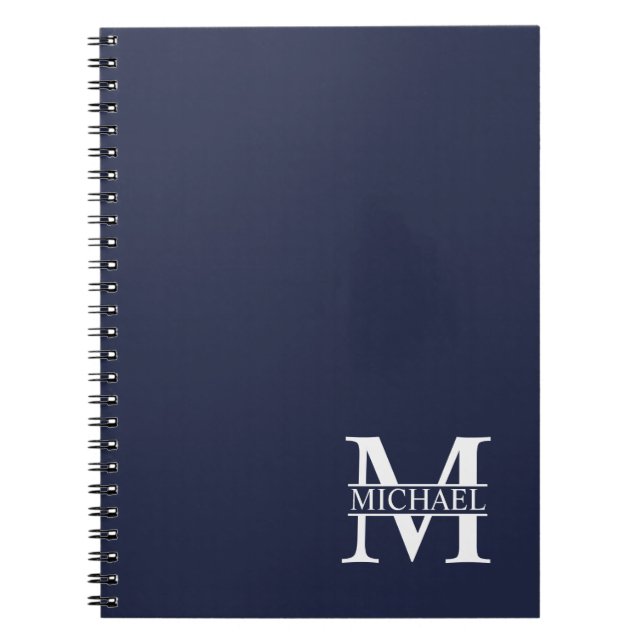 Cuaderno Monograma y nombre personalizados del azul marino (Frente)