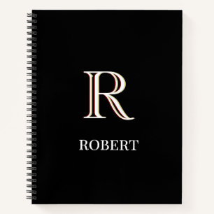 Cuaderno Monograma y nombre personalizados en blanco y negr