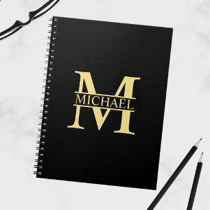 Cuaderno Monograma y nombre personalizados en negro y oro