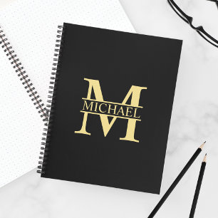 Cuaderno Monograma y nombre personalizados en negro y oro