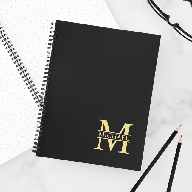 Cuaderno Monograma y nombre personalizados en negro y oro (Subido por el creador)