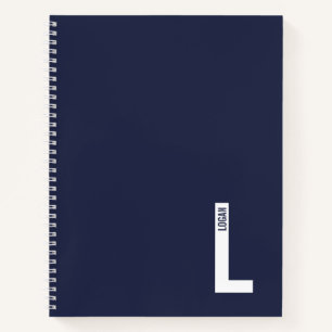 Cuaderno Monograma y nombre personalizados modernos en negr