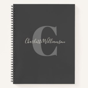 Cuaderno Monograma y nombre personalizados simple negro gri