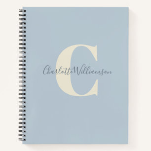 Cuaderno Monograma y nombre personalizados simples en azul