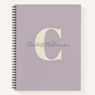 Cuaderno Monograma y nombre personalizados simples en lila