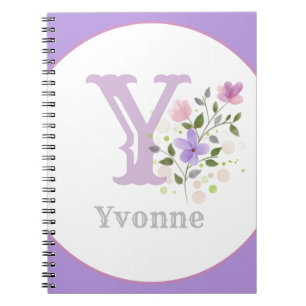 Cuaderno Monograma y nombre Yvonne con flores
