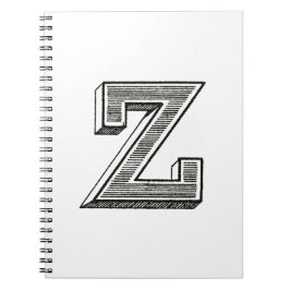 Cuaderno Monograma Z, letra Z, alfabeto z, negro y blanco