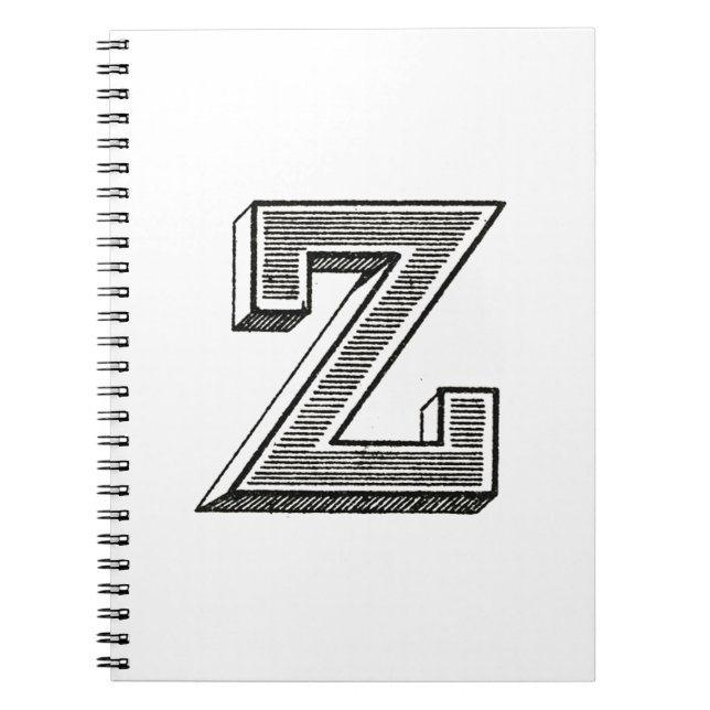 Cuaderno Monograma Z, letra Z, alfabeto z, negro y blanco (Frente)