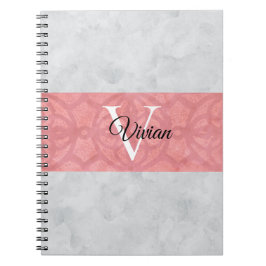 Cuaderno Monogramación De Batik Rosa Ruddy Y Acuarela Gris