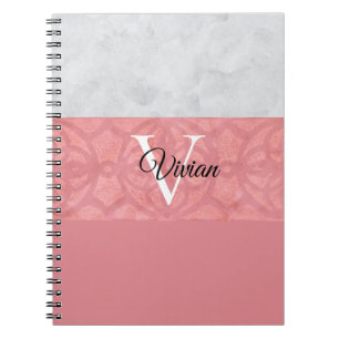 Cuaderno Monogramación De Batik Rosa Ruddy Y Acuarela Gris