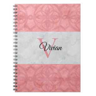 Cuaderno Monogramación De Batik Rosa Ruddy Y Acuarela Gris