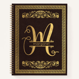 Cuaderno Monogramación de la letra dorada M & Name on Brown
