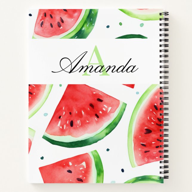 Cuaderno Monogramación de sandía verde y blanca (Reverso)