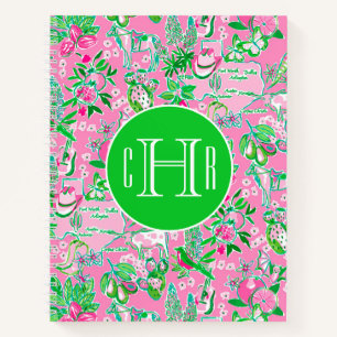 Cuaderno Monogramación del patrón de adormidera rosa y verd