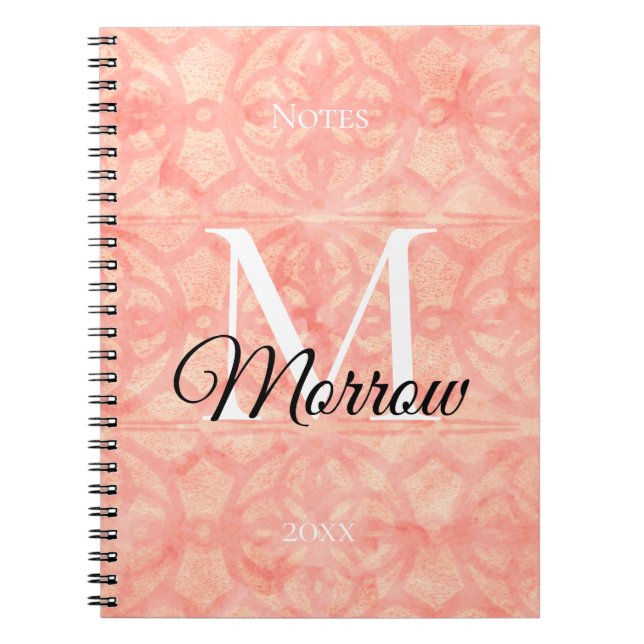 Cuaderno Monogramado año y nombre de Batik Rosa de Apricot (Frente)