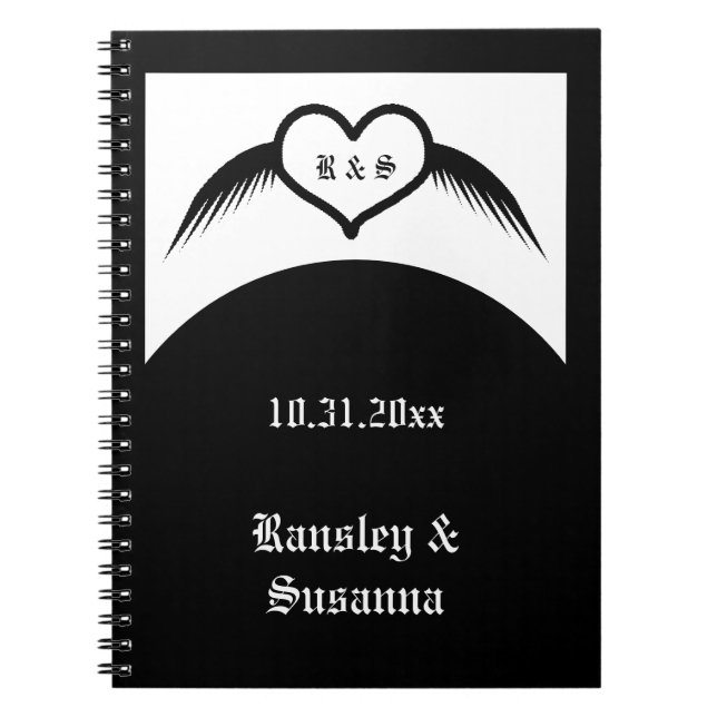 Cuaderno Monogramado Boda gótico Personalizado del corazón  (Frente)