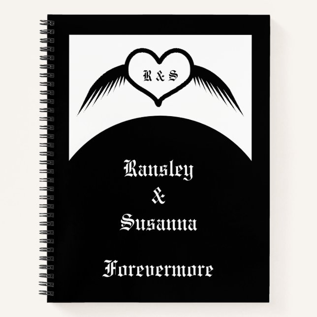 Cuaderno Monogramado Boda gótico Personalizado del corazón  (Anverso)