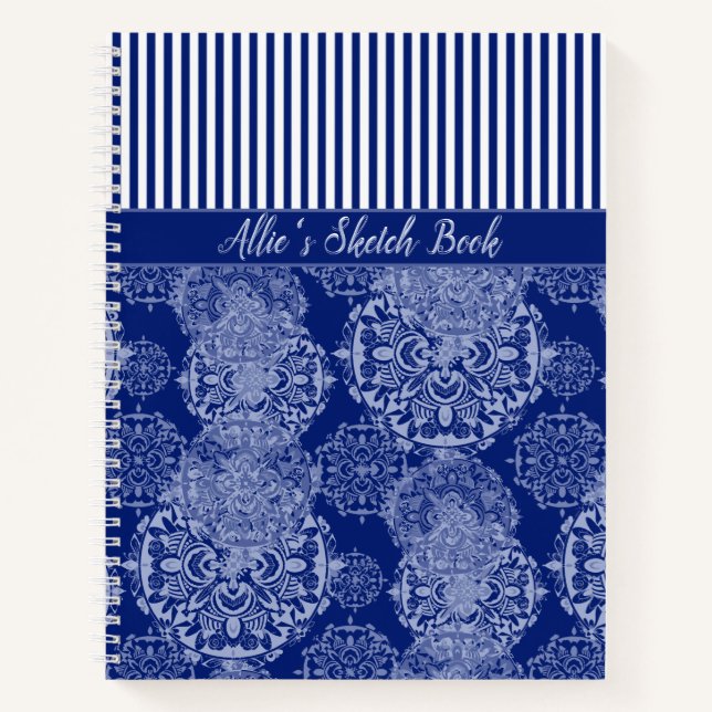 Cuaderno Monogramado Boho Moody Blues Mandalas y Stripes (Anverso)