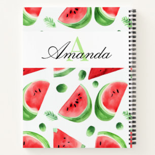 Cuaderno Monogramado Chica de rebanadas de sandía verde acu