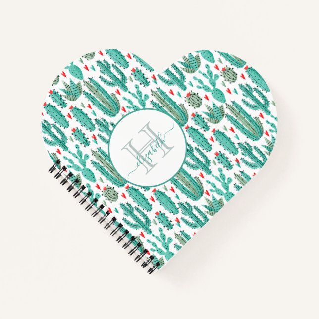 Cuaderno monogramado con patrón verde blanco de ca (Anverso)