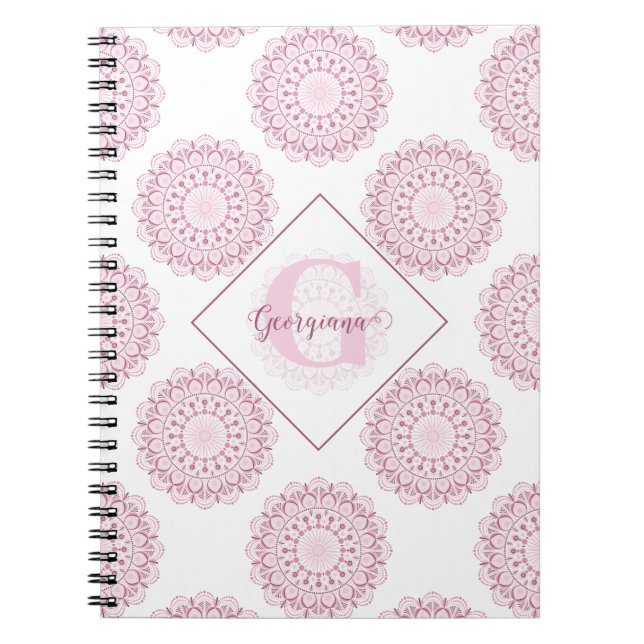 Cuaderno Monogramado Confetti Rosa Lace Polka Dot Mandala (Frente)