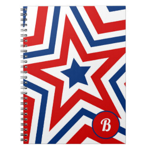 Cuaderno Monogramado de estrellas patrióticas rojas blancas