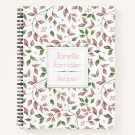 Cuaderno monogramado de hojas verdes rosas de colo