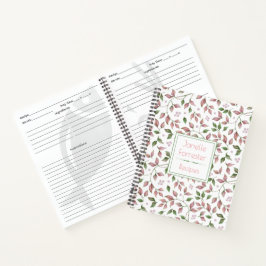 Cuaderno monogramado de hojas verdes rosas de colo